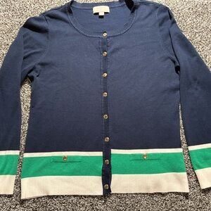 Carolyn Taylor Elegant Navy Knit Cardigan woman’s size xl